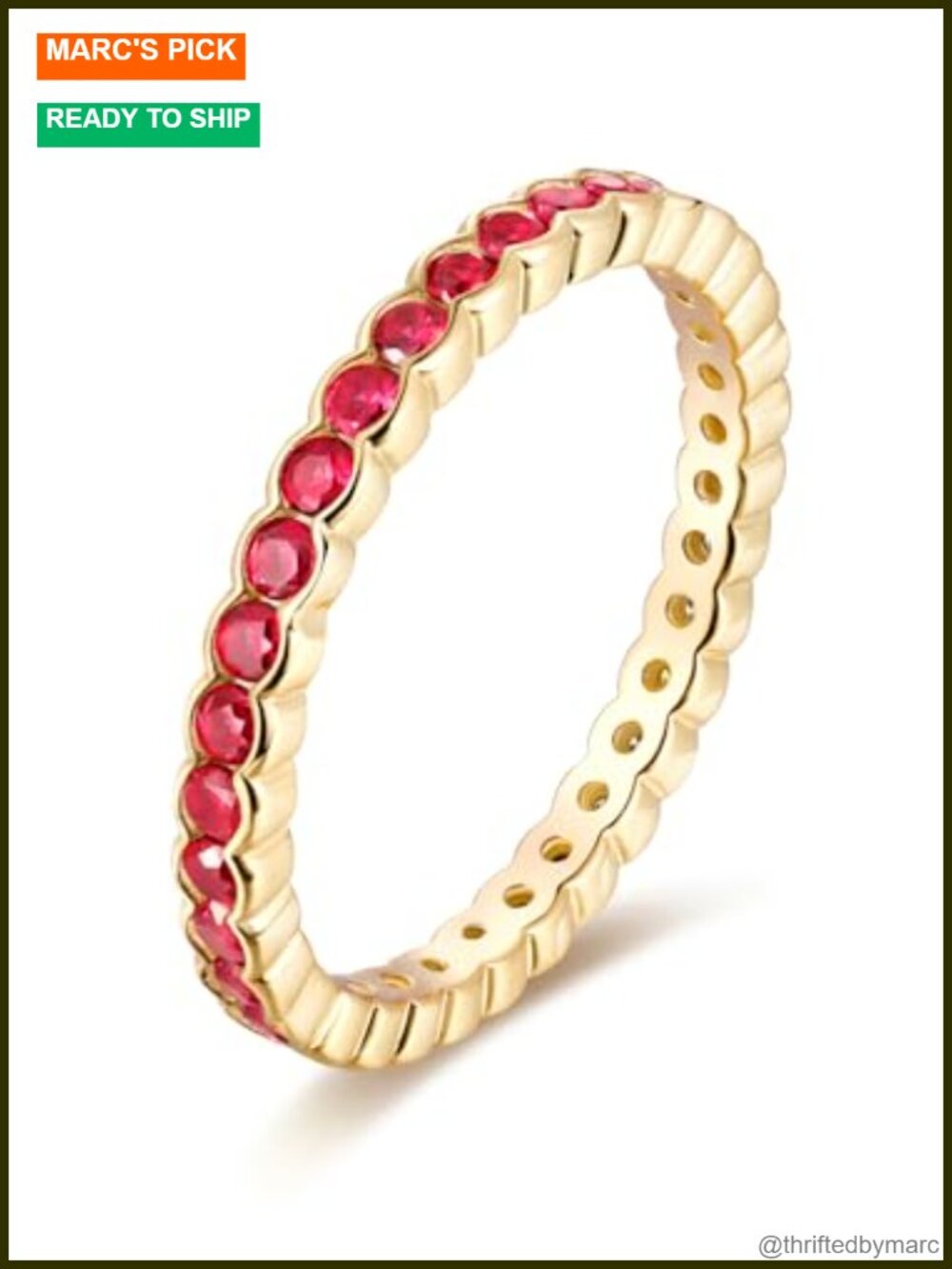 Ruby Eternity Ring 925 Sterling Silver Yellow Gold Plated Bezel Set